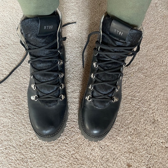 Leather and fur lug sole lace up booties - Picture 3 of 5